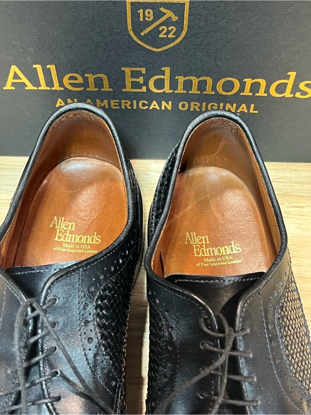 Allen Edmunds “Boca Raton” Men’s Black Woven Wingtip Derbies Sz 10.5D Md In 🇺🇸